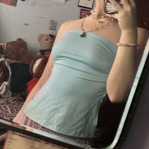 SHEIN light blue Fitted Strapless Tank Top